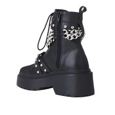 Let's bring rock n' roll vibe back with EMELIE. Bold chain with buckle punctuates this lug sole boot with stylish feel to bring out your edgy appeal. Wear them with cropped jeans, skirts, or tights. Vegan leather upper with man made sole Side zipper closure Heel measures approx. 2.5" H Platform measures approx. 1.5" H Imported Nike Shoes Girls, Swag Outfits Men, Lug Sole Boots, Stylish Boots, Outfits Men, Swag Outfits, Lug Sole, Womens Heels, Biker Boot