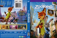 the dvd cover for zootopia features two cartoon characters and an animated city scene