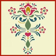 a red and green floral design on a white background with the word love written below it