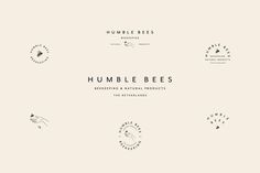 the words humble bees are written in black and white on a beige background with various images