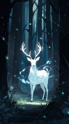 a deer standing in the middle of a forest