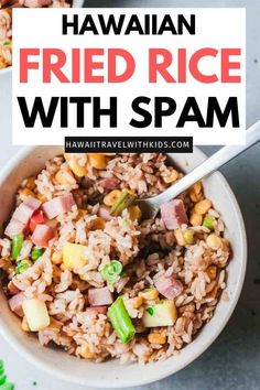 hawaiian fried rice with spam in a bowl