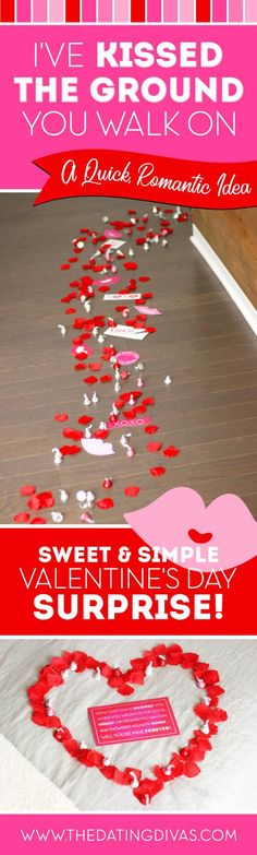 a valentine's day surprise is on the ground with red and white confetti