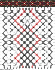 an image of a knitted pattern with red and grey circles on it, in the middle