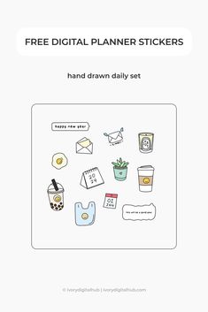 a white sheet with some stickers on it that says, free digital planner stickers hand drawn daily set