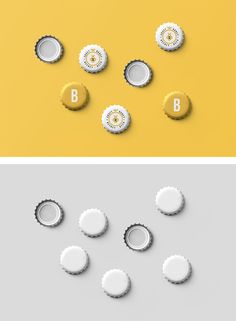 three different types of bottle caps with the letter b on them