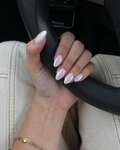 White Chrome Nails, Pearl Nails, White Nail, Girls Nails, Prom Nails