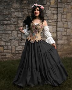 Women Renaissance Cottage Core Corset Stays & Cotton Dress Black- Ren Cottage Core Corset, Full Corset, Corset Stays, Valentines Dress, Ren Faire Costume, Corset Shop, Fall Tones, Fair Outfits, Cottage Core Dress