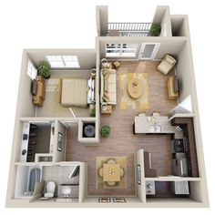 the floor plan of a two bedroom apartment with living room, dining area and kitchen