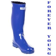 Enjoy Rainy Weather In Stylish Ladies' Rainboots! 100% Rubber, Blue With Faux Fur Warm Winter Lining. Whatever You Call Them - Wellies, Galoshes, Rain Boots Or Sluggers, Your Feet Are Sure To Stay Dry While Exploring Puddles Or Gardening! Run Half A Size Large To Accommodate A Thick Sock. Not Made For Wide Calves. Height 14", Calf Circumference Approx. 15". A True Statement In Ladies Shoes Fashion! Ship In Poly Bag. Women's Rain Boots, Boots Tall, Womens Rain Boots, Rainy Weather, Thick Socks, Rubber Boots, Wide Calf, Ladies Shoes, Poly Bags