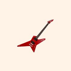 a red electric guitar is flying through the air with it's neck and bridge