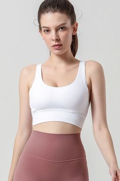 Color_White White Sports Bra With Built-in Padding And 4-way Stretch, Sports Bra With Built-in Padding For Light Exercise, Versatile Sports Bra With Cross Back, Sporty Sports Bra For Pilates With Wide Straps, White Cross Back Sports Bra, White Cross Back Sports Bra For Workout, White Cross-back Sports Bra For Workout, Athleisure Strappy Breathable Sports Bra, White Breathable Sports Bra For Pilates