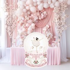 a ballerina themed party with balloons and decorations