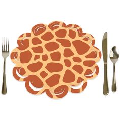 a giraffe print placemat with silverware and forks