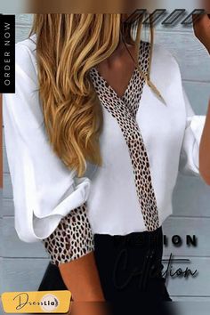 Top Casual V-neck Hollow Lace Patchwork Long Sleeve Top Women's Workwear Shirt White Top New