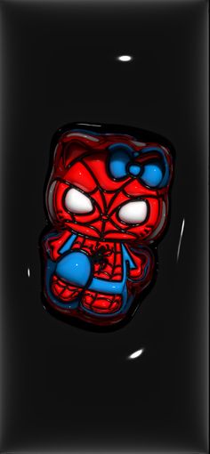 a red and blue spiderman face on a black background