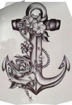 an anchor with roses and flowers on it is shown in this tattoo art design photo