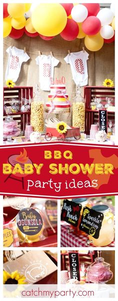 a baby shower party with balloons and decorations