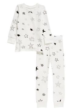 Sweet stars pattern these stretch-cotton pajamas with a longer-length top that means it won't ride up while baby is relaxing. This item is designed to fit snugly, as it is not flame-resistant 95% organic cotton, 5% spandex Machine wash, tumble dry Imported Cotton Star Print Sleepwear For Loungewear, Cotton Sleepwear With Star Print, Star Print Long Sleeve Sleepwear For Pajama Party, Long Sleeve Sleepwear With Star Print For Bedtime, Long Sleeve Sleepwear With Star Print, Long Sleeve Star Print Sleepwear, Star Print Long Sleeve Sleepwear For Loungewear, White Long Sleeve Tops For Sleepover, Stars Pattern