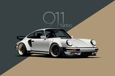 a white porsche 9113 turbo car on a brown and black background with the number 11