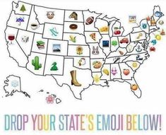 the map of the united states with emoj below