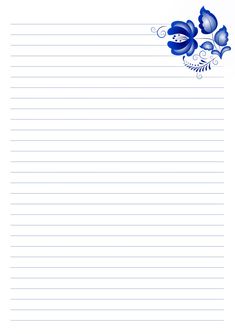 a lined paper with blue flowers on it