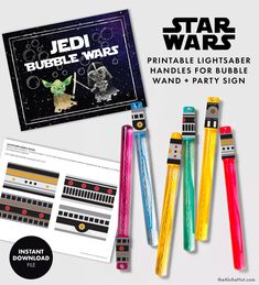 star wars printable lightsabes for bubble wands and party sign