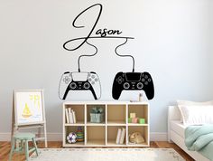 two video game controllers wall decals in a child's room