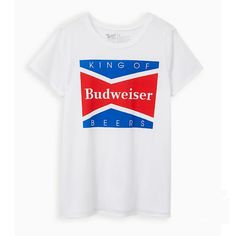 It’s Always Happy Hour In This Casual Tee With A Vintage Budweiser Logo Graphic. Cotton Knit Fabric Classic Fit Fitted Up Top, Eased Through The Body Crew Neck Short Sleeves Budweiser Logo Graphic Content + Care Polyester/Cotton Wash Cold; Line Dry Imported Plus Size Tops Size + Fit Size 2 Measures 30” From Shoulder Budweiser Logo, Vintage Budweiser, White Shirts Women, Casual Tee, Logo Graphic, Cotton Knit, Crew Neck Tee, Printed Tees, Workout Tee