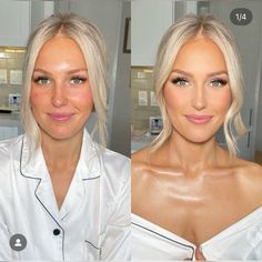 a woman is shown before and after her make - up has been changed to white