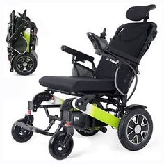 an electric wheelchair with wheels and footrests