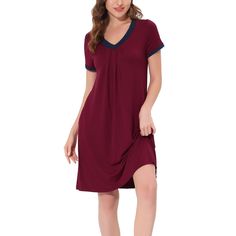 This style of stretchy lounge dress is easy to put on or take off, which can give you a light and simple dressing experience, and keep you nice and comfortable all day. The soft pajama dress for women is stretchy, soft, lightweight, breathable, and comfortable to wear. This pajamas dress is casual, even if a guest visits suddenly, you won't feel embarrassed, making your home life more convenient. The lounge dress also be a perfect gift for your mom, wife, daughter, girlfriend, or friends as loun Solid Stretch Loungewear Dress, Solid Stretch Lounging Dresses, Solid Stretch Lounge Dresses, Stretch Dresses For Relaxation, Casual Stretch Dresses For Night, Casual Stretch Night Dresses, Casual V-neck Dress For Relaxation, Red Stretch Sleepwear For Loungewear, Red V-neck Dress For Night Out