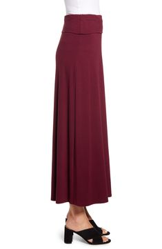 This easy stretch-jersey maxi in a gorgeous red-wine hue is topped with a thick fold-over waistband and cut in a flowy silhouette Style Name:Loveappella Roll Top Maxi Skirt. Style Number: 5921391. Stretch Maxi Dress Long Skirt, Red Fitted Maxi Bottoms, Elegant Red Stretch Maxi Skirt, Flowy A-line Maxi Skirt Solid Color, Stretch A-line Maxi Skirt, Red A-line Maxi Skirt With Lined Skirt, Cheap Solid Non-stretch Maxi Skirt, Solid Non-stretch Lined Maxi Skirt, Easy Stretches