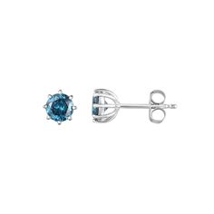 Adorned with round-cut blue diamonds, these 14k white gold stud earrings add an exquisite touch of color to your favorite ensembles.Click on this JEWELRY & WATCHES GUIDE to learn about fit, styles, materials and more! Earring length: 0.19 in. Backings: push-on screw-off Metal: 14k white gold Plating: rhodium Finish: polished Packaging: boxedDIAMOND DETAILS Total weight: 1 ct. Color: blue Shape: round Setting: prong Gemstones may have been treated to enhance their appearance. Special care may be required. Please visit our Gemstone Treatment & Special Care Guide for more information. Diamond weights are approximate. Diamond total weights may vary between .01 and .08 ct. Some diamonds have fewer than 17 facets. Image(s) may be enlarged to show detail. Please note, due to the high value of thi Classic Blue Diamond Earrings With Prong Setting, Classic Blue Brilliant Cut Earrings, Classic Blue Round Cut Diamond Earrings, Blue Sterling Silver Diamond Cut Earrings, Sapphire Earrings In Prong Setting, Diamond White, White Gold Stud Earrings, White Gold Earrings Studs, White Gold Studs, Blue Diamonds