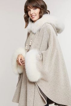 click to expand Elegant Alpaca Outerwear For Winter, Alpaca Outerwear For Cold Weather And Winter, Winter Alpaca Outerwear For Cold Weather, Hooded Cape, Wool Cape, Alpaca Wool, Fox Fur, Neck Warmer, Fur Trim