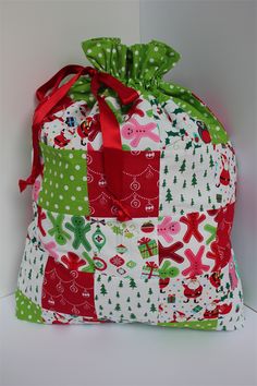 a christmas themed bag with red and green accents