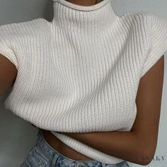 Lasaky - Fashionable Ladies' Short Sleeve Sweater with High Neckline Tank Tops Outfit, Short Sleeve Sweaters, Cotton Turtleneck, Casual Turtleneck, Winter Jumpers, Vest Sweater, Turtleneck Sleeveless, Sleeveless Sweater Vest, Sleeveless Jumper