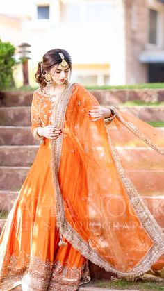 Zubab Rana Dresses, Orange Bridal Dress, Mayon Dresses, Bridal Photo Shoot, Asian Wedding Dress Pakistani, Pakistani Women Dresses, Mehendi Outfits