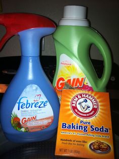 two bottles of baking soda, one blue and one green with the same label on it