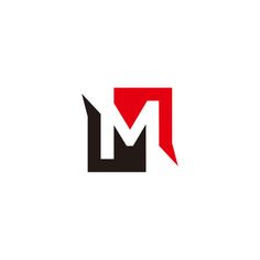 the letter m is made up of black and red letters, which are separated by an arrow