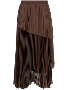 brown cotton blend fully pleated mid-rise asymmetric hem concealed side fastening Asymmetrical Pleated Skirt, Girl Money, Accordion Skirt, Pleated Chiffon Skirt, Beaded Skirt, Asymmetric Skirt, Organza Skirt