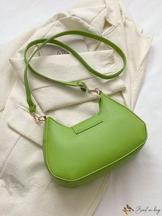 Bird in Bag - Elegant Block Color PU Body Bag Green Shoulder Bag With Single Handle, Green Shoulder Bag With Single Handle For Everyday Use, Green Single Handle Bag For Everyday Use, Chic Green Baguette Bag With Large Capacity, Chic Green Pouch Baguette Bag, Trendy Green Shoulder Bag With Single Handle, Green Tote Baguette Bag For Shopping, Green Crossbody Baguette Bag For Shopping, Trendy Green Crossbody Hobo Bag