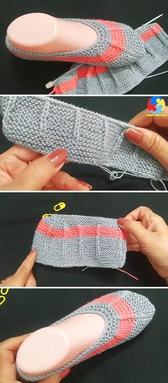 three pictures showing how to crochet an object