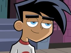 cartoon character with black hair and blue eyes