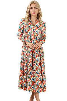 Women Multicolor Abstract Geometric Print Long Sleeve High Waist Dress Specifications Material 100%Polyester Style casual Occasion spring & autumn Color Multicolor Details Ruffle Dresses Length Long Silhouette Flared Sleeve Length Long Sleeve Waist Line High Waist Pattern Paisley Detail Abstract geometric print makes the dress very unique and eye-catching Long sleeve midi dress with high waist and loose fit for most body shape Tiered ruffled design in the long dress is very elegant and sweet Mad Multicolor Long Sleeve Dress With Geometric Pattern, Long Sleeve Multicolor Abstract Print Dress, Multicolor Geometric Pattern Long Sleeve Outerwear, Ruffle Dresses, Fall Abstract Print V-neck Dresses, V-neck Multicolor Abstract Print Maxi Dress, High Waist Dress, Long Sleeve Midi, Long Sleeve Midi Dress