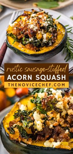 Rustic Sausage-Stuffed Acorn Squash, vegetable side dishes, dinner ideas Squash Meals, Acorn Squash Recipes Healthy, Sausage Stuffed Acorn Squash, Cozy Fall Dinner, Paleo Entrees, Acorn Squash Recipe, Cooking Items, Camping Foods, Stuffed Acorn Squash