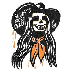 a drawing of a woman with long hair wearing a hat and orange ribbon around her neck