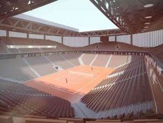 an empty tennis court is shown in this rendering