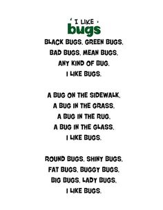 the words are written in green and black on a white background with an image of a bug