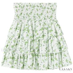 Lasaky - Printed Chiffon Cake Skirt - Ultra-Short Skirt for College - A-Line Skirt Dress Tiered Summer Skirt For Brunch, Summer Tiered Skirt For Brunch, Green Ruffled Skirted Skort, Ruffled Mini Skirt For Brunch, Summer Tiered Flowy Skirt, Green Ruffled Skort, Relaxed Ruffled Mini Skirt For Brunch, Flowy Tiered Summer Skirt, Ruffled Relaxed Fit Mini Skirt For Brunch